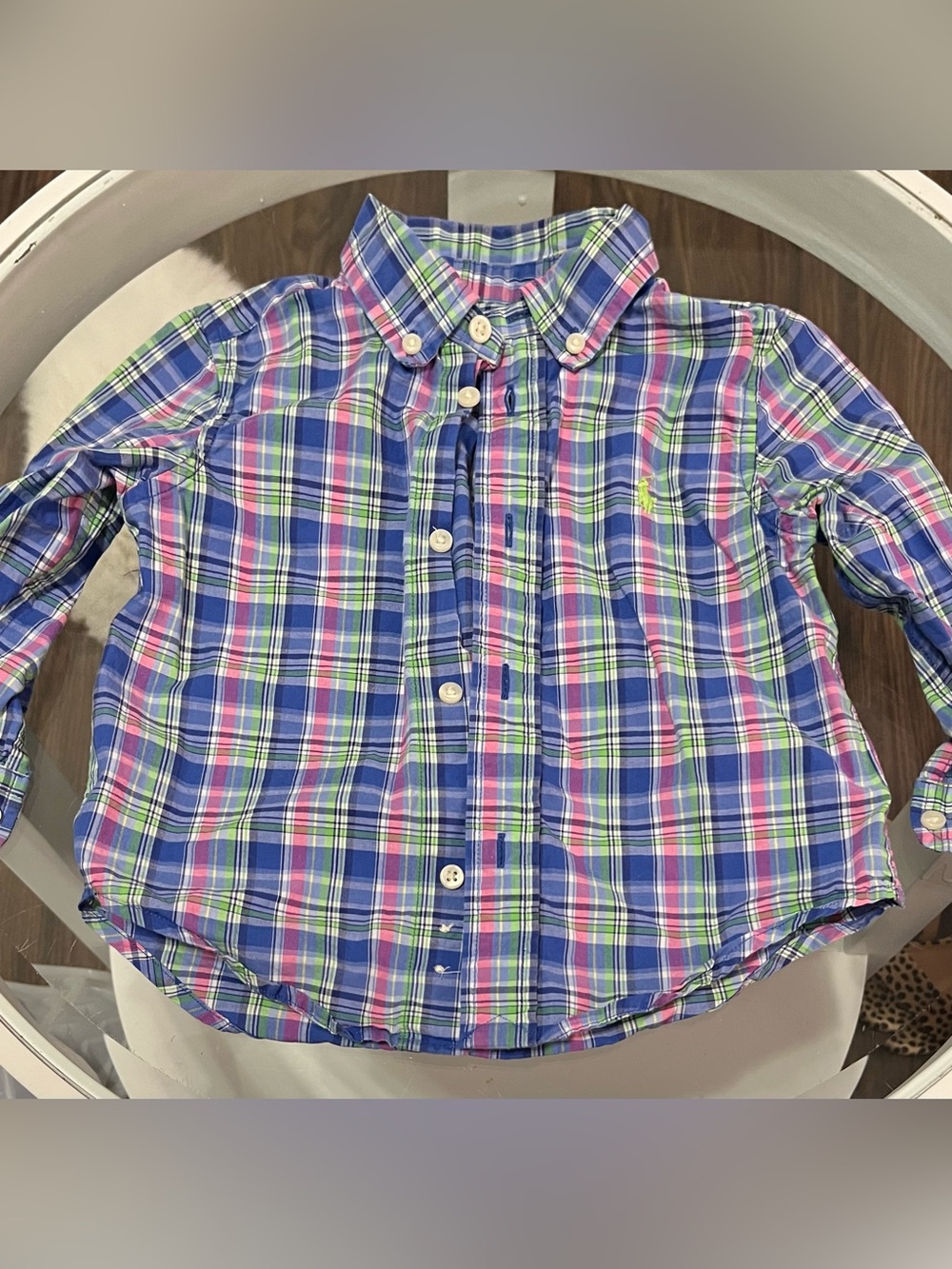 Ralph Lauren Plaid Button-Down Shirt - Blue, Pink & Green